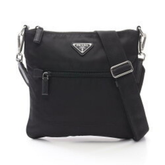 Prada Shoulder Bag Nylon Saffiano Leather Black - Picture 1 of 8
